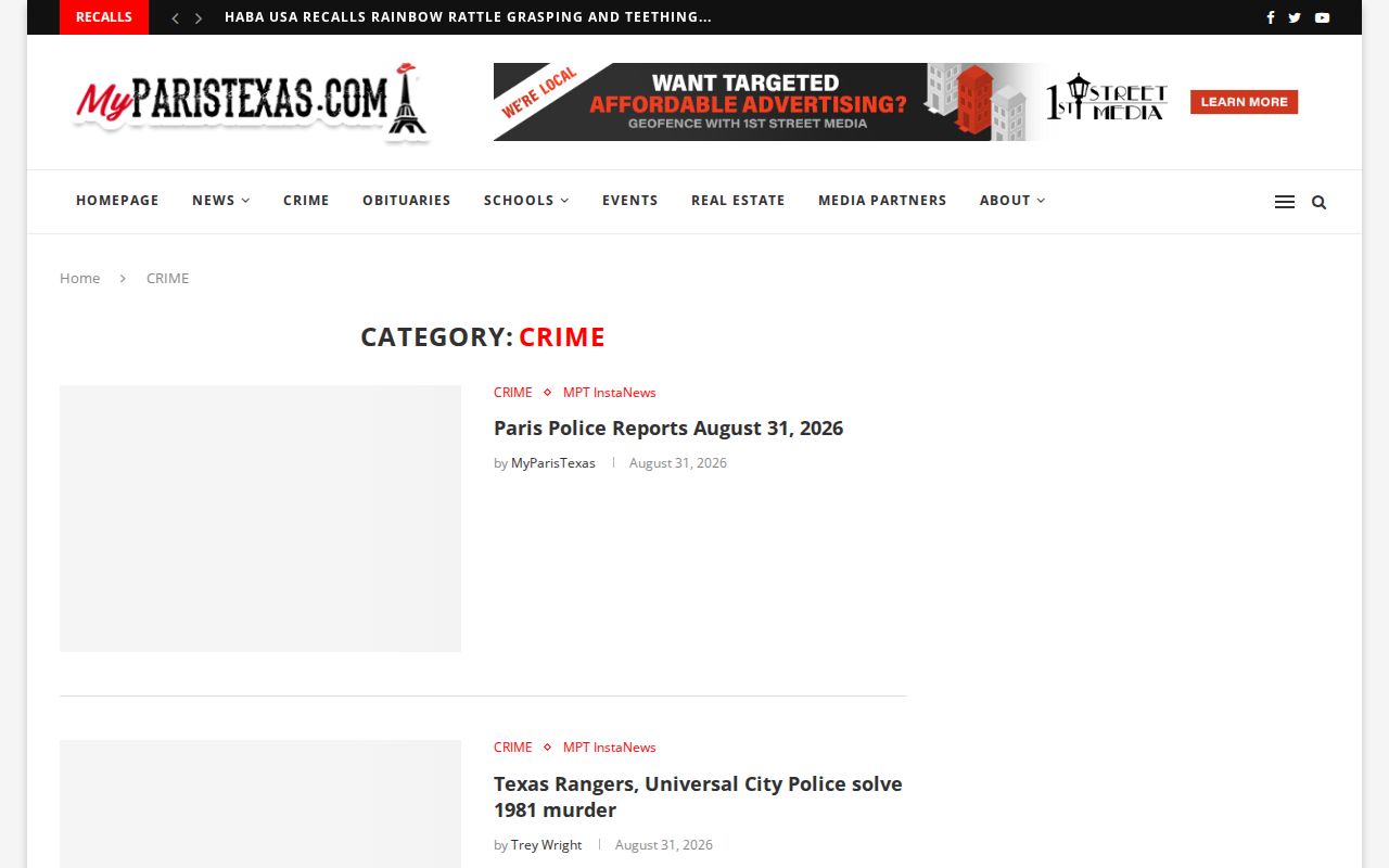 Lamar County MyParisTexas crime report archive for Paris arrest news
