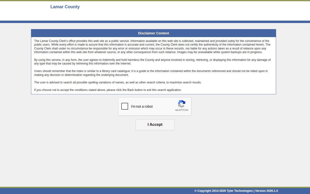 Lamar County court record search disclaimer for booking and disposition follow-up